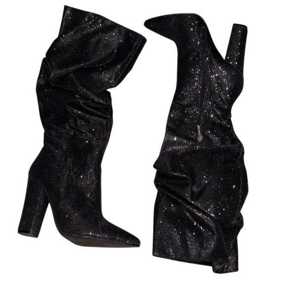Cape Robbin Slouched Glitter Accent Black Knee-High Boots Size 7.5 - Picture 2 of 9
